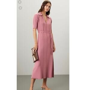 ADAM LIPPES COLLECTIVE Pink Knit Collared Neckline Tie Waist Dress Size Large